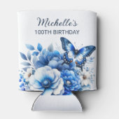 Rafraîchisseur Pour Canette Fleurs papillons bleues Élégant 100e anniversaire (Dos)