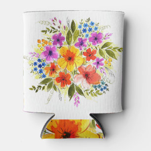Rafraîchisseur Pour Canette Fleurs peintes à la main, bouquet aquarelle clair.