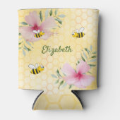 Rafraîchisseur Pour Canette Fleurs roses abeilles nom jaune (Devant)