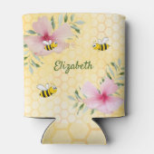 Rafraîchisseur Pour Canette Fleurs roses abeilles nom jaune (Dos)