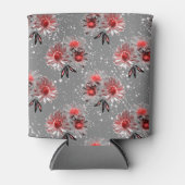 Rafraîchisseur Pour Canette Fleurs rouges sur gris (Devant)