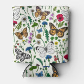 Rafraîchisseur Pour Canette Fleurs sauvages et papillons sur blanc (Devant)