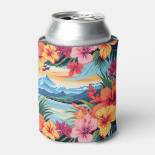 Rafraîchisseur Pour Canette Fleurs tropicales colorées et paysage