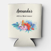 Rafraîchisseur Pour Canette Fleurs tropicales exotiques à l'Anniversaire rose (Devant)