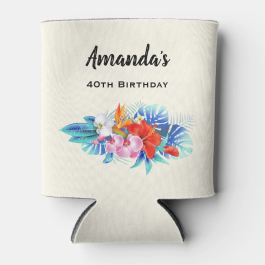 Rafraîchisseur Pour Canette Fleurs tropicales exotiques à l'Anniversaire rose  (Devant)