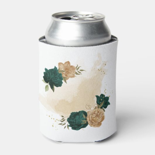 Rafraîchisseur Pour Canette fleurs vert émeraude et or beige (Can devant)