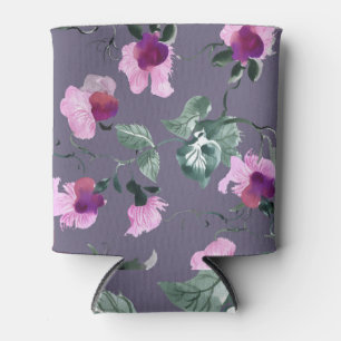 Rafraîchisseur Pour Canette Fleurs violettes : motif aquarellé.