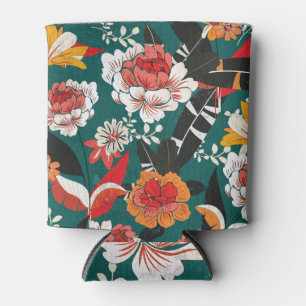 Rafraîchisseur Pour Canette Floral blanc-orange : illustration vintage sans so