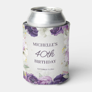 Rafraîchisseur Pour Canette Floral blanc pourpre 40e anniversaire
