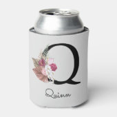 Rafraîchisseur Pour Canette Floral Boho rose monogramme Q initial (Can devant)