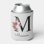 Rafraîchisseur Pour Canette Floral M rose Boho initial monogramme (Can devant)