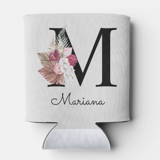 Rafraîchisseur Pour Canette Floral M rose Boho initial monogramme (Dos)