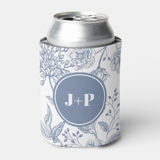 Rafraîchisseur Pour Canette Floral Periwinkle Blue Monogram Wedding (Can devant)