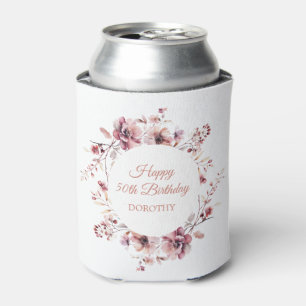 Rafraîchisseur Pour Canette Floral rose Bourgogne personnalisé 50e anniversair