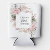 Rafraîchisseur Pour Canette Floral rose féminin 80e anniversaire (Devant)