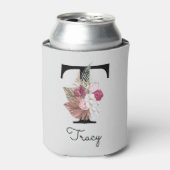 Rafraîchisseur Pour Canette Floral rose monogramme T initial (Can devant)