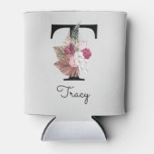 Rafraîchisseur Pour Canette Floral rose monogramme T initial (Devant)