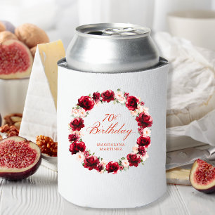 Rafraîchisseur Pour Canette Floral rose rouge 70e anniversaire Personnalisé