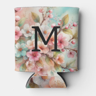 Rafraîchisseur Pour Canette Floral watercolor monogram pink cherry blossoms 