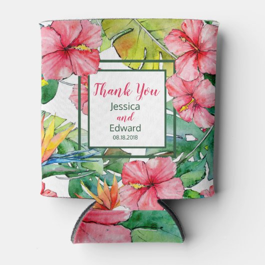 Rafraîchisseur Pour Canette Flore tropicale Hawaiian Luau Mariage (Devant)