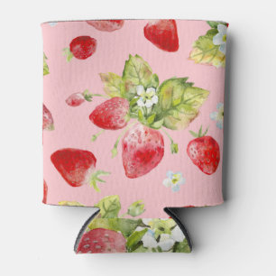 Rafraîchisseur Pour Canette Fraises d'aquarelle, motif transparent et fruité.