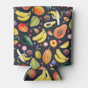 Rafraîchisseur Pour Canette Fruits tropicaux : Aquarelle Motif Multifruit.