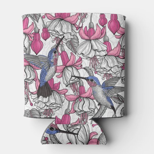 Rafraîchisseur Pour Canette Fuchsia et colibris blancs (Dos)