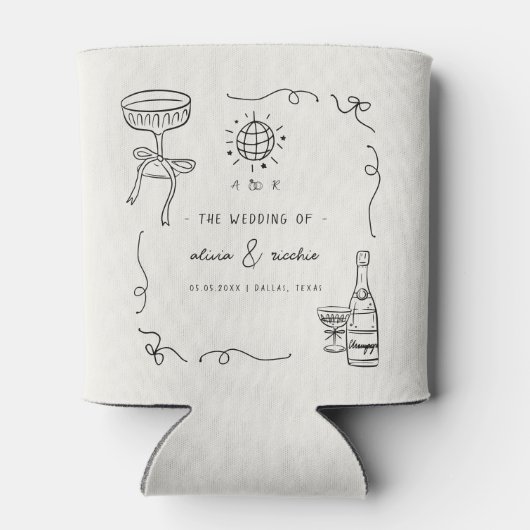 Rafraîchisseur Pour Canette Fun Français Whimsical Main Drawn Wedding Favor (Dos)