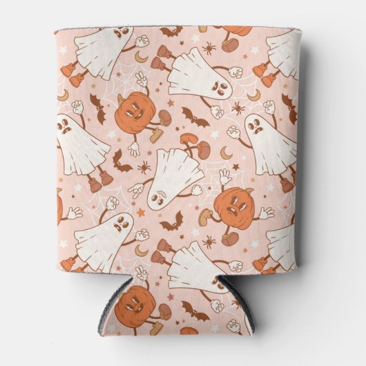 Rafraîchisseur Pour Canette Fun Retro Ghost & Jack-O-Lantern Motif (Devant)