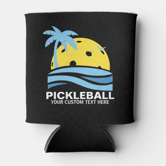 Rafraîchisseur Pour Canette Funky Pickleball Palm Tree Sun Custom Text Black (Devant)