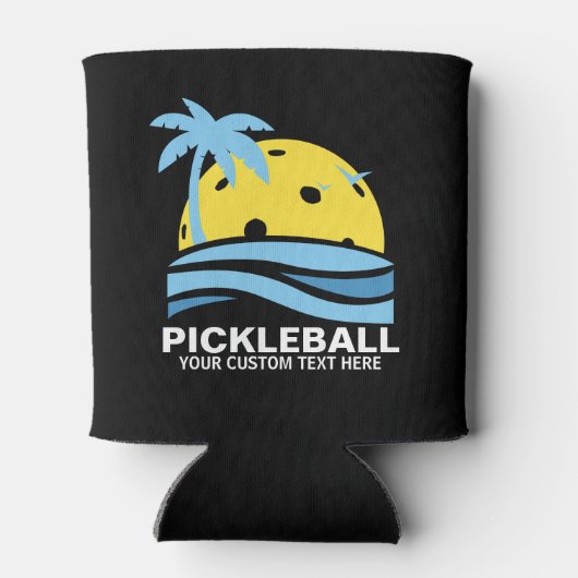 Rafraîchisseur Pour Canette Funky Pickleball Palm Tree Sun Custom Text Black (Dos)