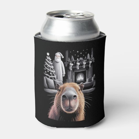 Rafraîchisseur Pour Canette Funny Capybara Selfie avec Père Noël Capy Xmas (Can devant)