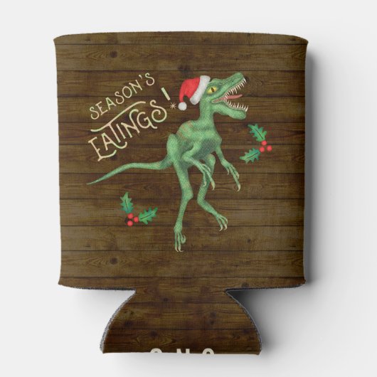 Rafraîchisseur Pour Canette Funny Christmas Velociraptor Dinosaur Monogrammé (Dos)