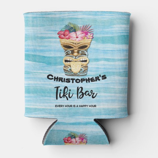 Rafraîchisseur Pour Canette Funny Island Luau Tiki Monogramme (Devant)