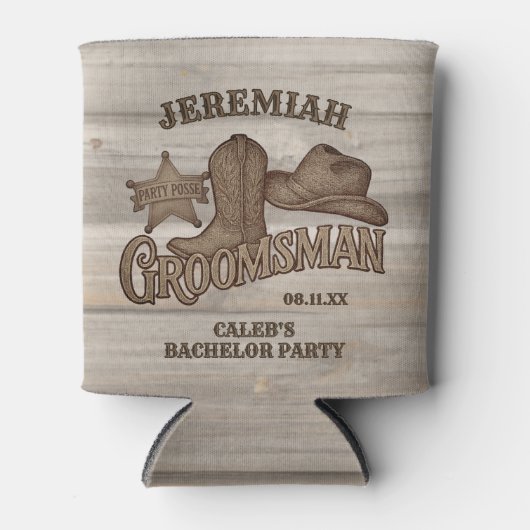 Rafraîchisseur Pour Canette Garçon d'honneur Cowboy Mariage rustique en bois B (Devant)