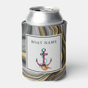 Rafraîchisseur Pour Canette Géode moderne Gold & Grey Agate Géode & Ancre Nom