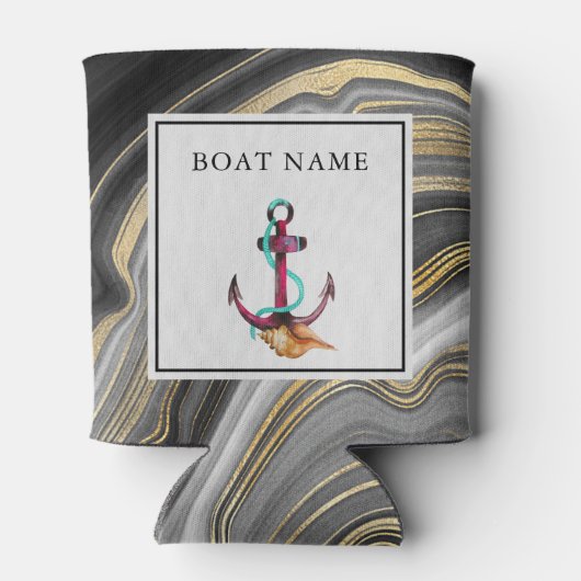 Rafraîchisseur Pour Canette Géode moderne Gold & Grey Agate Géode & Ancre Nom  (Dos)