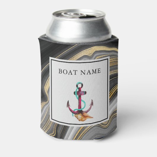 Rafraîchisseur Pour Canette Géode moderne Gold & Grey Agate Géode & Ancre Nom  (Can Dos)