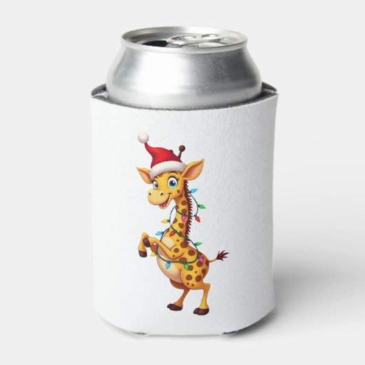 Rafraîchisseur Pour Canette Giraffe Xmas Lighting Funny Santa Giraffe Christma (Can devant)
