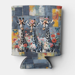 Rafraîchisseur Pour Canette Giraffes Floral sur Retro Denim Patchwork