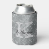 Rafraîchisseur Pour Canette Girly Silver Glitter Sparkle Glam Monogram (Can devant)
