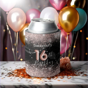 Rafraîchisseur Pour Canette Glamour Rose Pailleté & Noir 16e Anniversaire 