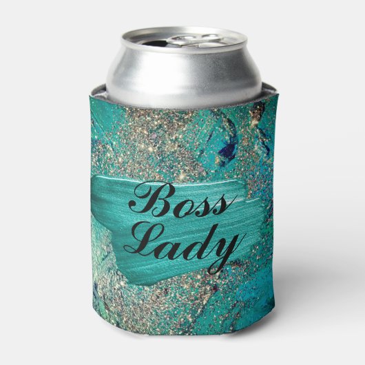 Rafraîchisseur Pour Canette Glittery Aqua Peinture Strots Boss Lady (Can devant)