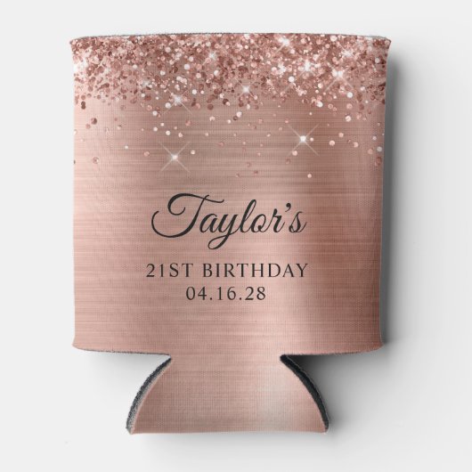 Rafraîchisseur Pour Canette Glittery Rose Gold Foil 21e anniversaire (Devant)