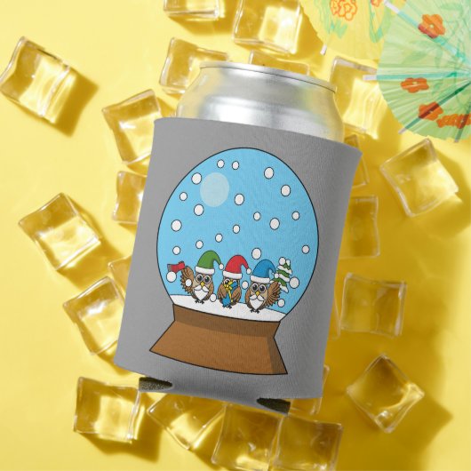 Rafraîchisseur Pour Canette Globe des neiges avec trois Chouettes Gnomes (Été in situ)