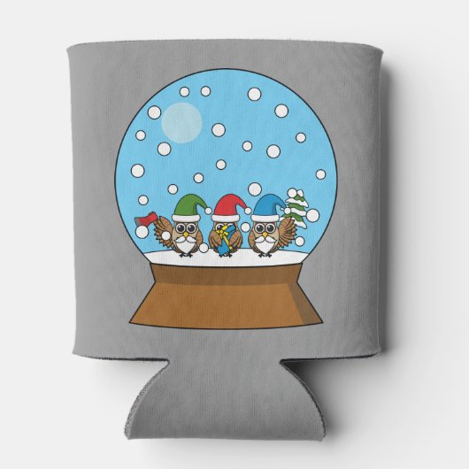 Rafraîchisseur Pour Canette Globe des neiges avec trois Chouettes Gnomes (Dos)