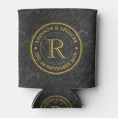 Rafraîchisseur Pour Canette Gold Monogram Black Leather Wedding Anniversary (Devant)