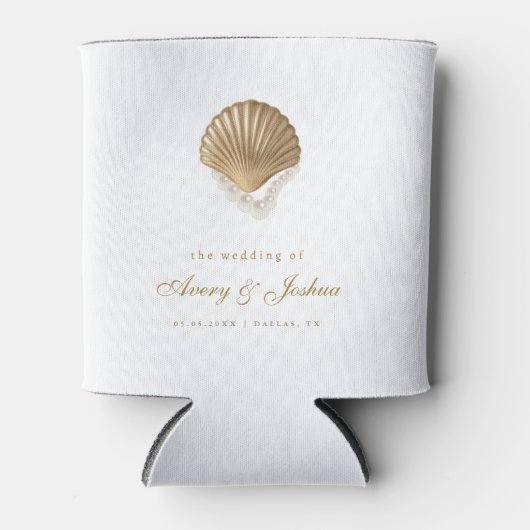 Rafraîchisseur Pour Canette Gold Seashell Custom Coastal Wedding Favor (Devant)