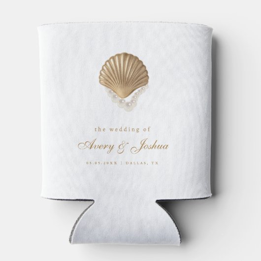 Rafraîchisseur Pour Canette Gold Seashell Custom Coastal Wedding Favor (Dos)
