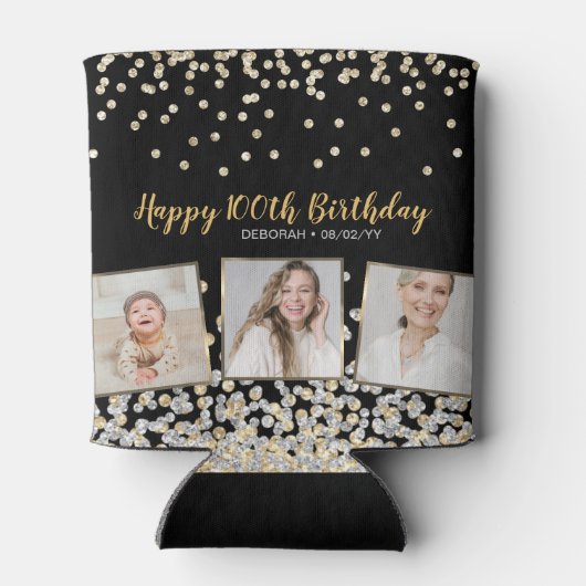 Rafraîchisseur Pour Canette Gold Silver Confetti Photo Collage 100e anniversai (Dos)